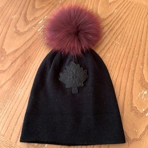 Black knit hat with real fur top